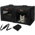 PETUX Small Cat Travel Carrier with Little Box Portable Twin Compartment Show House Cat Cage Small Cat Carrier for 2 Cats Cat Carrier Soft with Flannel Mat Hammock Protable Tote (Black)