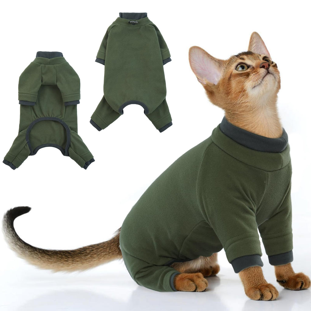 PUMYPOREITY Sticky Hair Cat Clothes Prevent Hair Loss Cat Pajamas Soft Cat Sweaters for Cats Only Cat Hair Sticky Onesie Cat Recovery Suit After Surgery Green 2XL