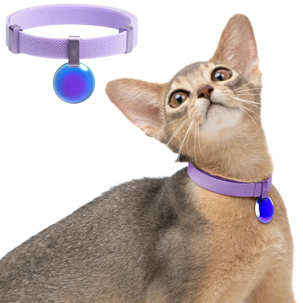 BuddyArmor Safety Cat Collar Gem Tag Set - U.S. IDA Gold Awarding Quick Release Cat Collar Non Breakaway Elastic Light Weight Cat Collar with Charm Cat Collar Jewelry (Monet Purple)