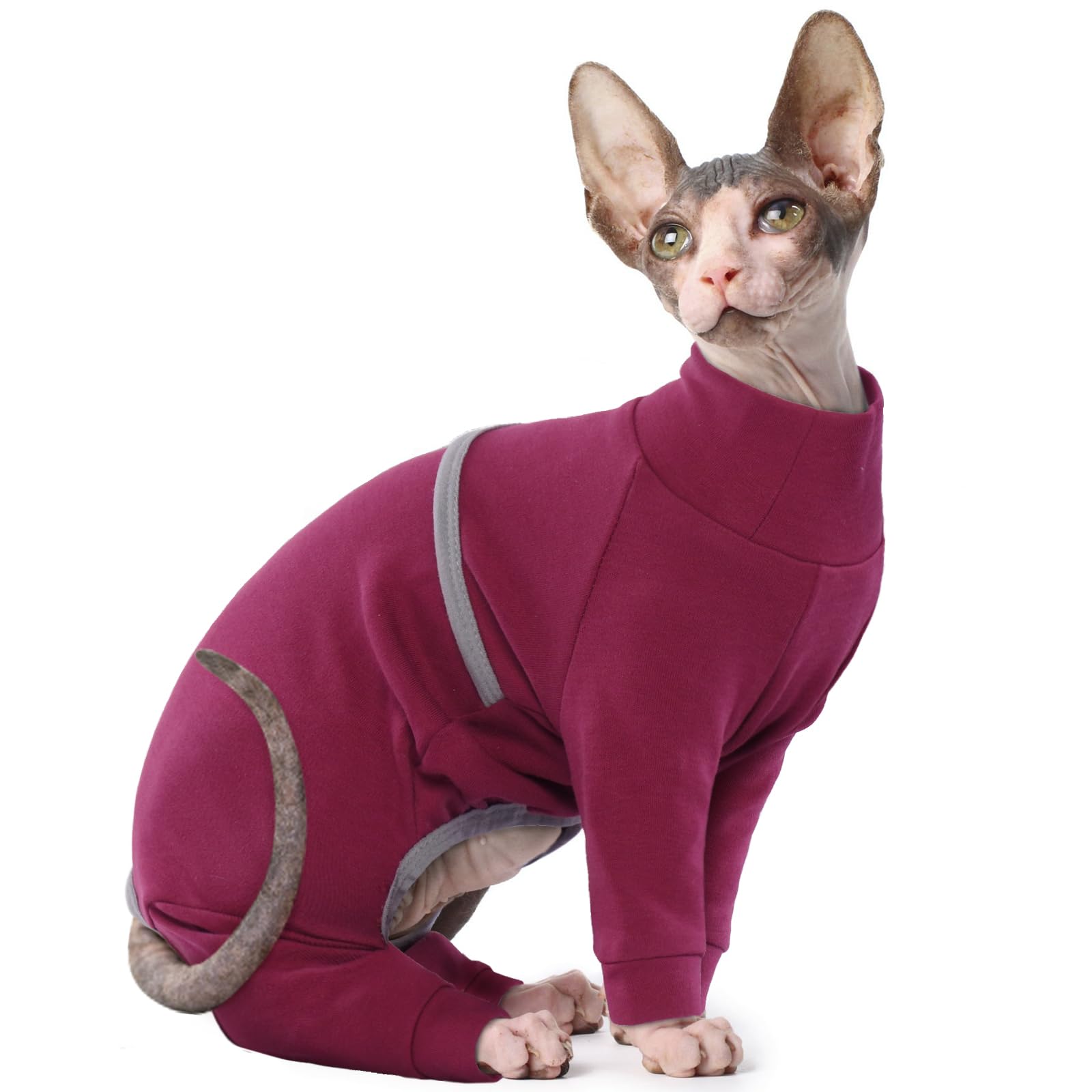 QBLEEV Sphynx Cat Clothes Cotton Hairless Cats Shirt for Cats Only Four Leg Cat Pajamas Pullover Cat Onesies Kitten T-Shirts Soft Cat Jumpsuit Cat Apparel for Cornish Rex Devon Rex Peterbald XL