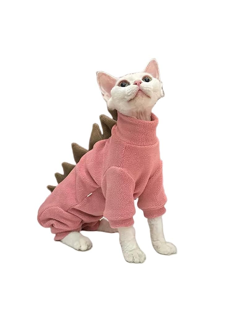GigglyHouse Sphynx cat Clothes Dinosaur Costume Hairless Cats Warm Clothes for Cornish Rex and Devon Rex (Red XS(1-2lbs))