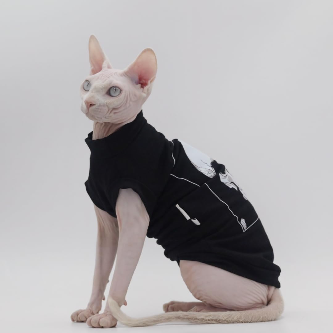 Hairless Cat Clothes Pure Cotton Comfortable with Stratch Cat Apparel for Sphynx Devon Cornish Rex Cats (Vest ONLY X-Large)
