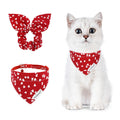 E-Clover Cat Collar-Heart Cat Bandana & Matching Scrunchie Girl Pet Bibs Accessories Collars for Kitten Kitty Owner Red