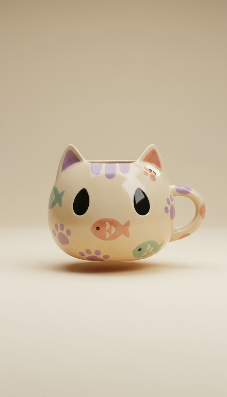 Cat-Themed Ceramic Mug with Whisker Handle