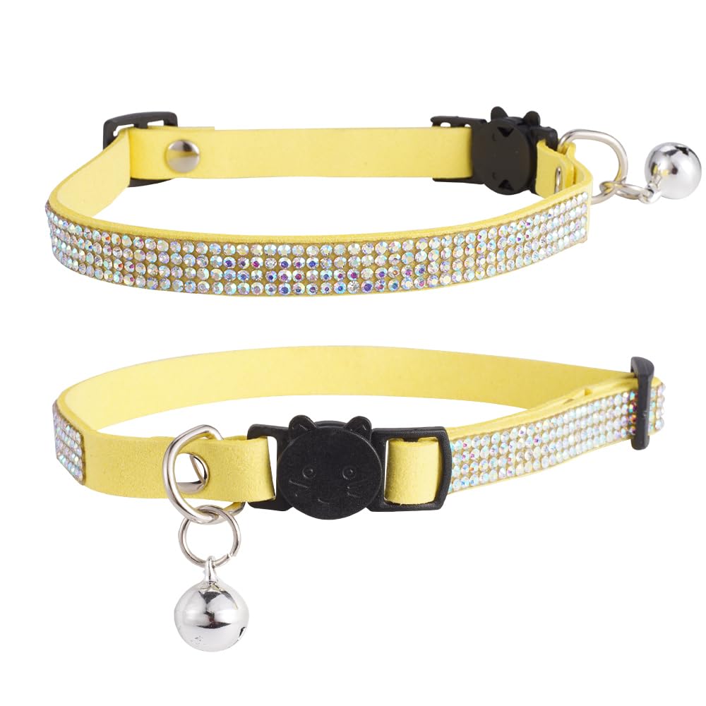 DAIHAQIKO Cat Collar Breakaway with Bell，Rhinestone cat Collar Bling Cat Collar for Girl & Boy CatDiamond Cat Collar 0.4 Inches in Width and Lightweight（Pink）